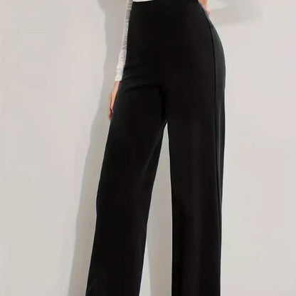 High Waist Casual Solid Color Straight-leg Trousers Four Seasons Stretch