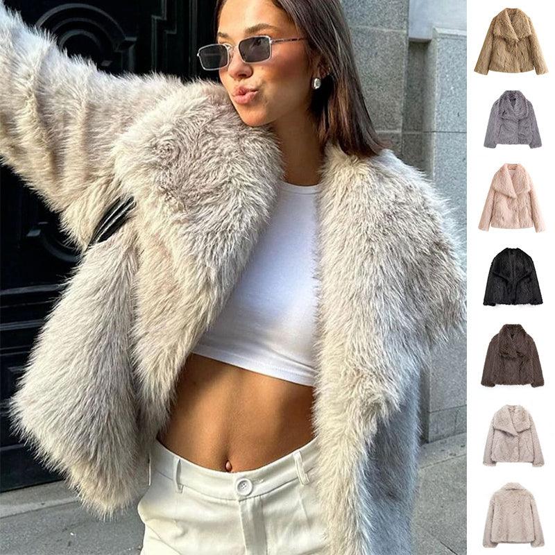 Winter Plush Coat Fashion Thicken Lapel Outwear Casual Long Sleeve Tops Womens Clothing - Leo’s Look Your Best 