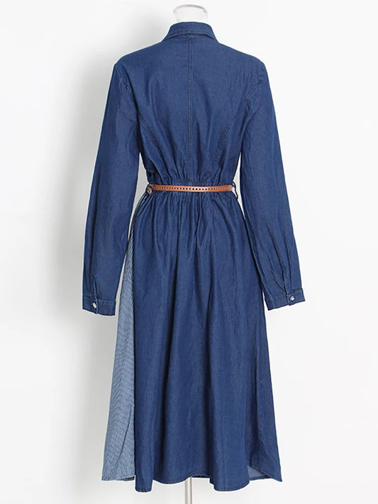Denim Dress Patchwork belted dress