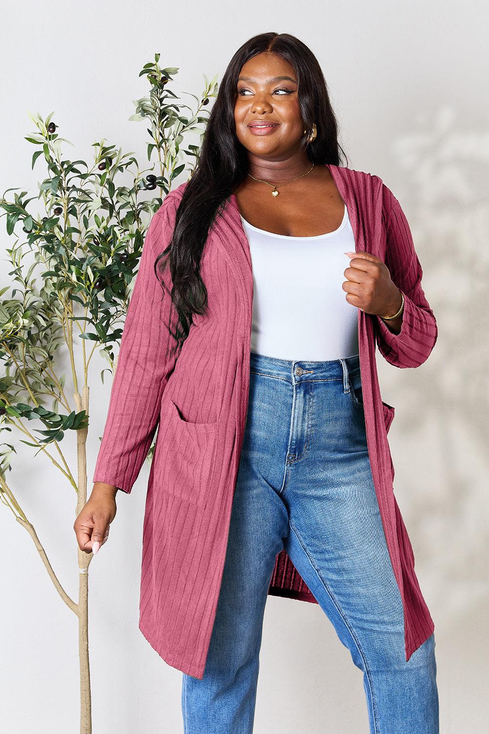 Basic Bae Full Size Hooded Sweater Cardigan - Leo’s Look Your Best
