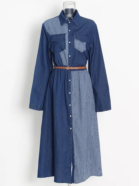 Denim Dress Patchwork belted dress