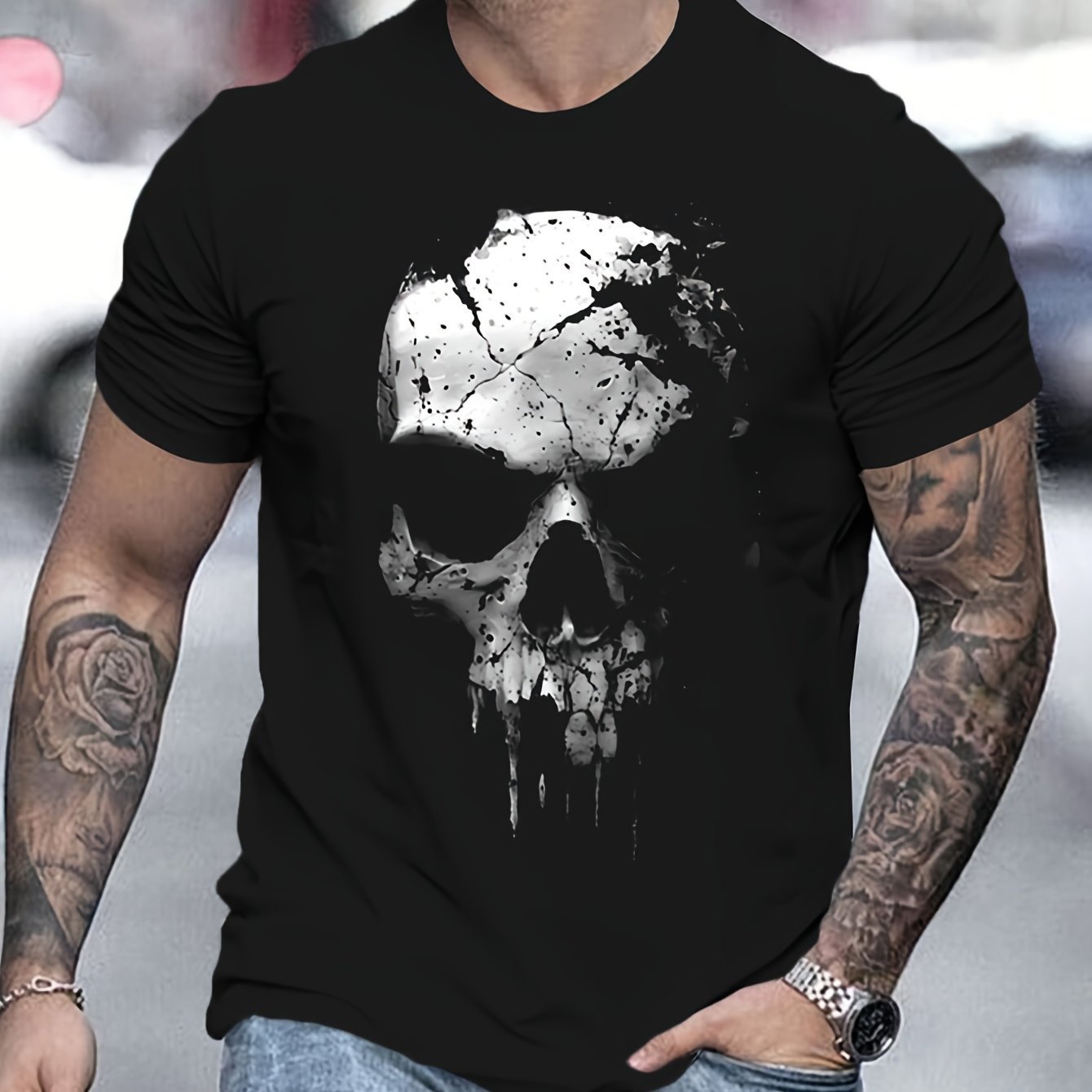 A Novel And Cool Top For Men To Wear Outdoors In Summer, Featuring A 3D Digital Shattered Skull Pattern And A Round Neck Short Sleeved T-shirt - Leo’s Look Your Best 