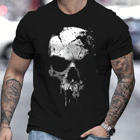 A Novel And Cool Top For Men To Wear Outdoors In Summer, Featuring A 3D Digital Shattered Skull Pattern And A Round Neck Short Sleeved T-shirt - Leo’s Look Your Best 