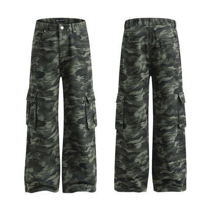 Vintage Street Trendy Camouflage Workwear Trousers