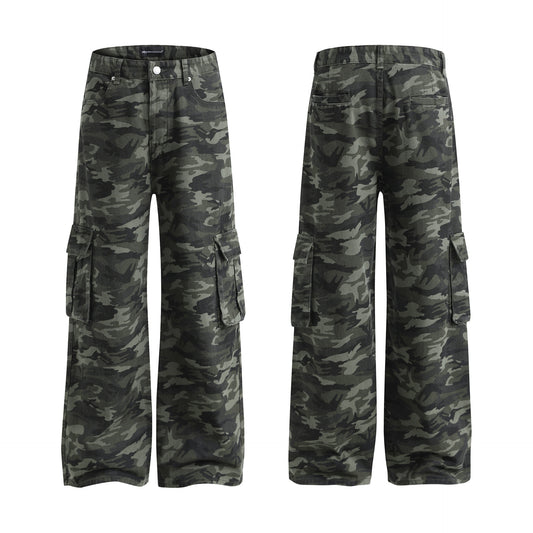 Vintage Street Trendy Camouflage Workwear Trousers