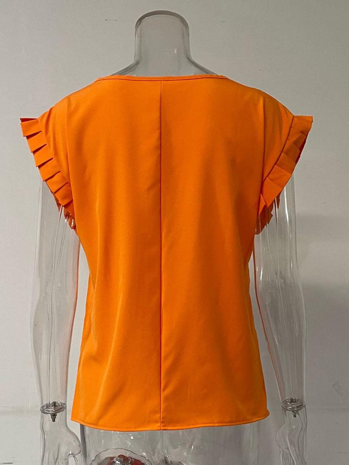 Ruffled Round Neck Cap Sleeve Blouse - Leo’s Look Your Best