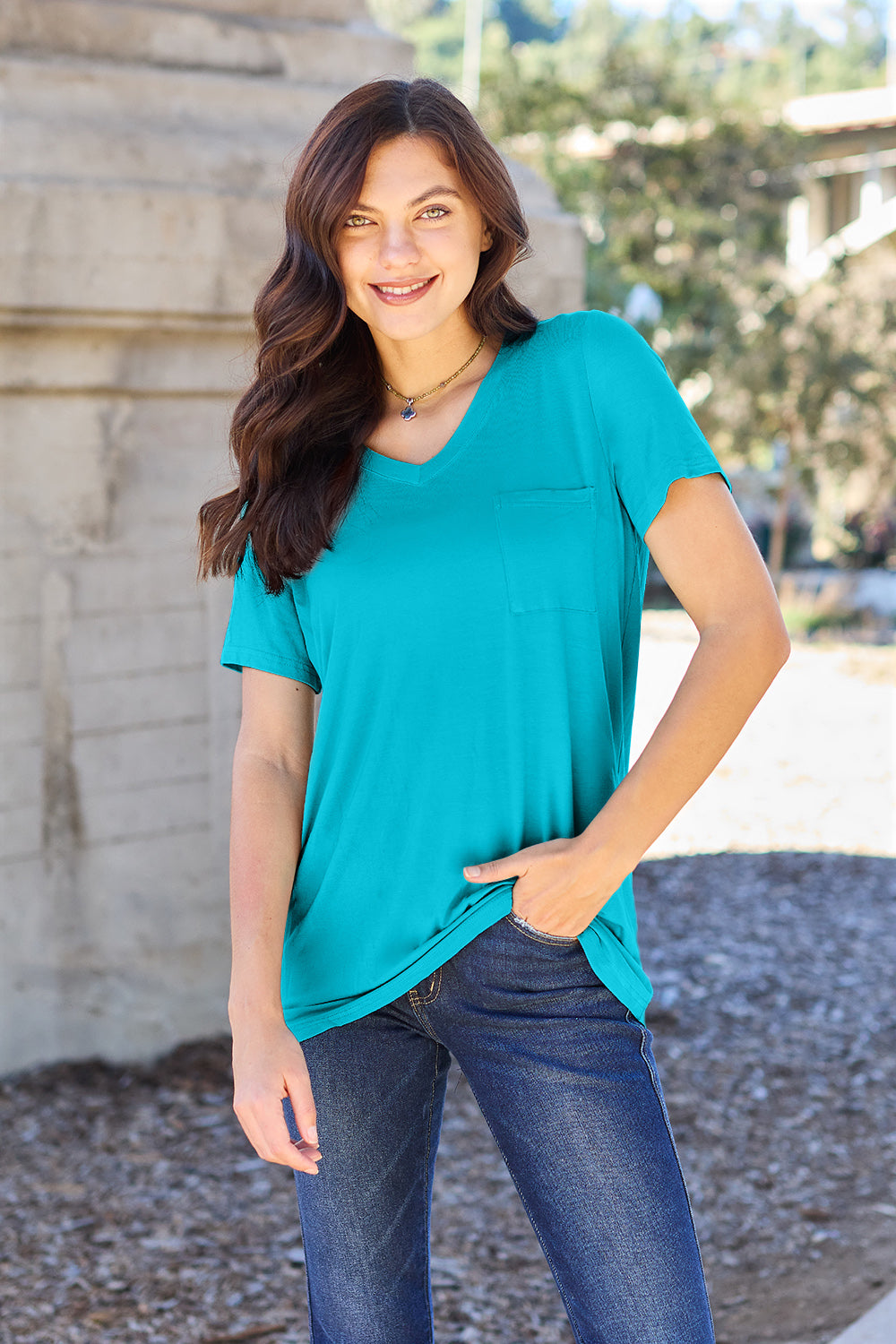Basic Bae Full Size V-Neck Short Sleeve T-Shirt - Leo’s Look Your Best 