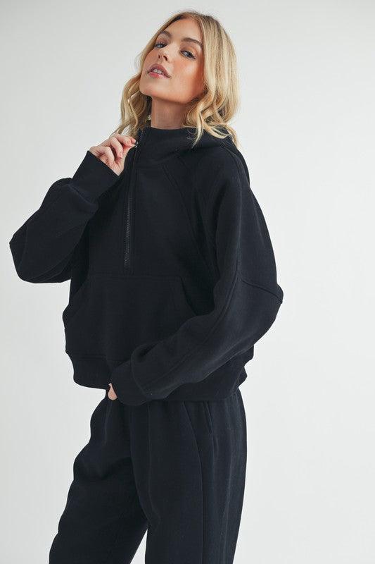 Aemi + Co Half Zip Raglan Sleeve Hoodie with Kangaroo Pocket - Leo’s Look Your Best