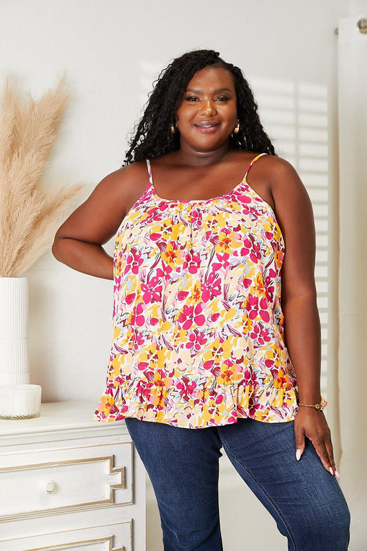 Double Take Floral Scoop Neck Ruffle Hem Cami - Leo’s Look Your Best