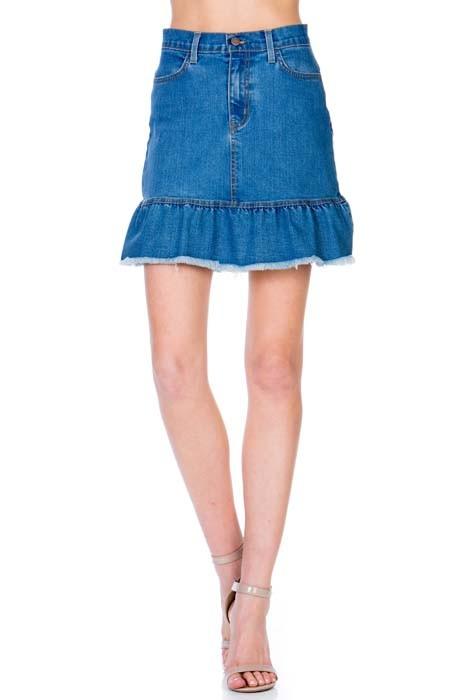 High Waisted A-line Ruffle Hem Denim Skirt - Leo’s Look Your Best