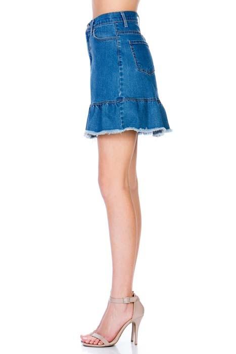 High Waisted A-line Ruffle Hem Denim Skirt - Leo’s Look Your Best