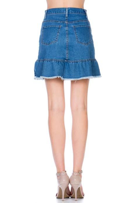 High Waisted A-line Ruffle Hem Denim Skirt - Leo’s Look Your Best