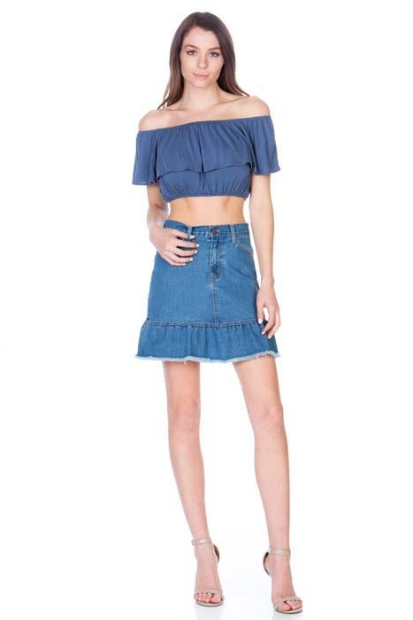 High Waisted A-line Ruffle Hem Denim Skirt - Leo’s Look Your Best