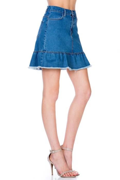 High Waisted A-line Ruffle Hem Denim Skirt - Leo’s Look Your Best