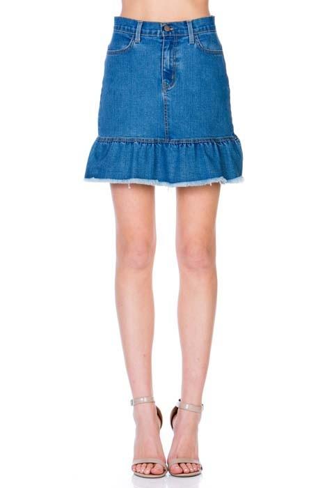 High Waisted A-line Ruffle Hem Denim Skirt - Leo’s Look Your Best