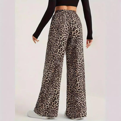 Leopard Print Straight Casual Printed High Waist Trousers Wansheng Loose Wide