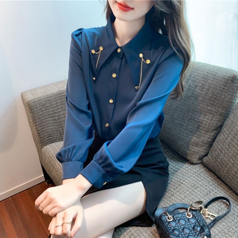 Western Style Chiffon Shirt Fashion Chain Patchwork Top