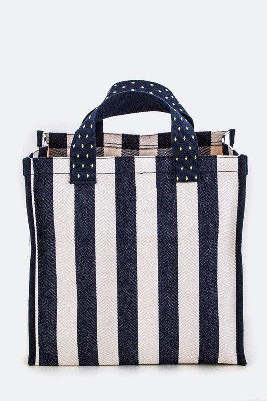 Boxy Striped Heavy Duty Canvas Shopping Tote - Leo’s Look Your Best