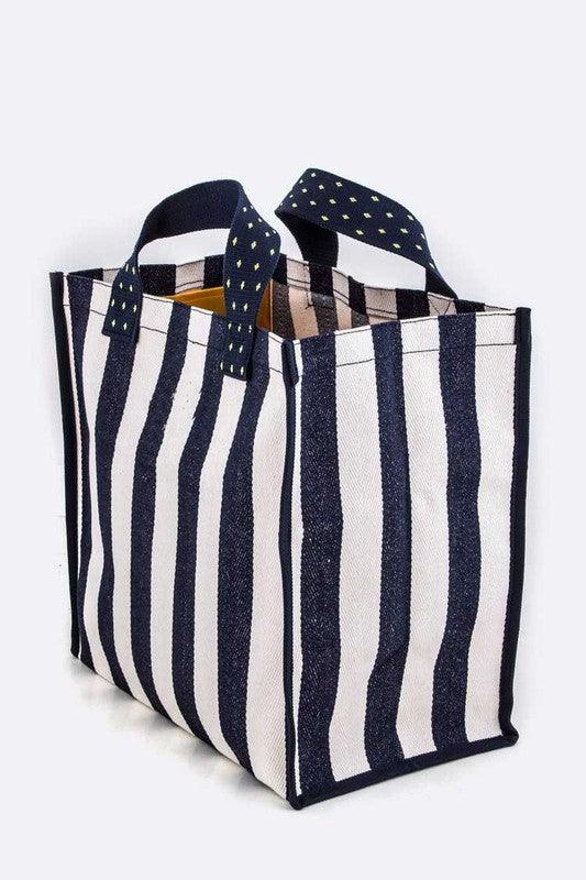 Boxy Striped Heavy Duty Canvas Shopping Tote - Leo’s Look Your Best
