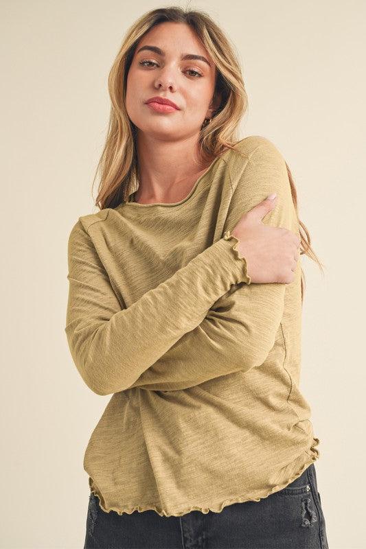 Aemi + Co Lettuce Hemline Round Neck Raglan Sleeve T-Shirt - Leo’s Look Your Best
