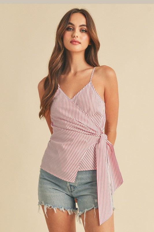 Aemi + Co Side Knotted Surplice Striped Cami - Leo’s Look Your Best