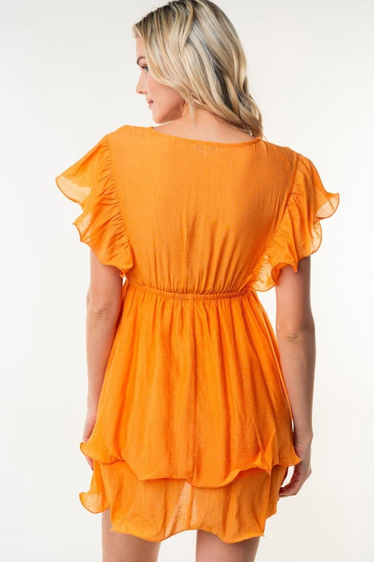 White Birch Full Size Short Sleeve Woven Layered Dress - Leo’s Look Your Best