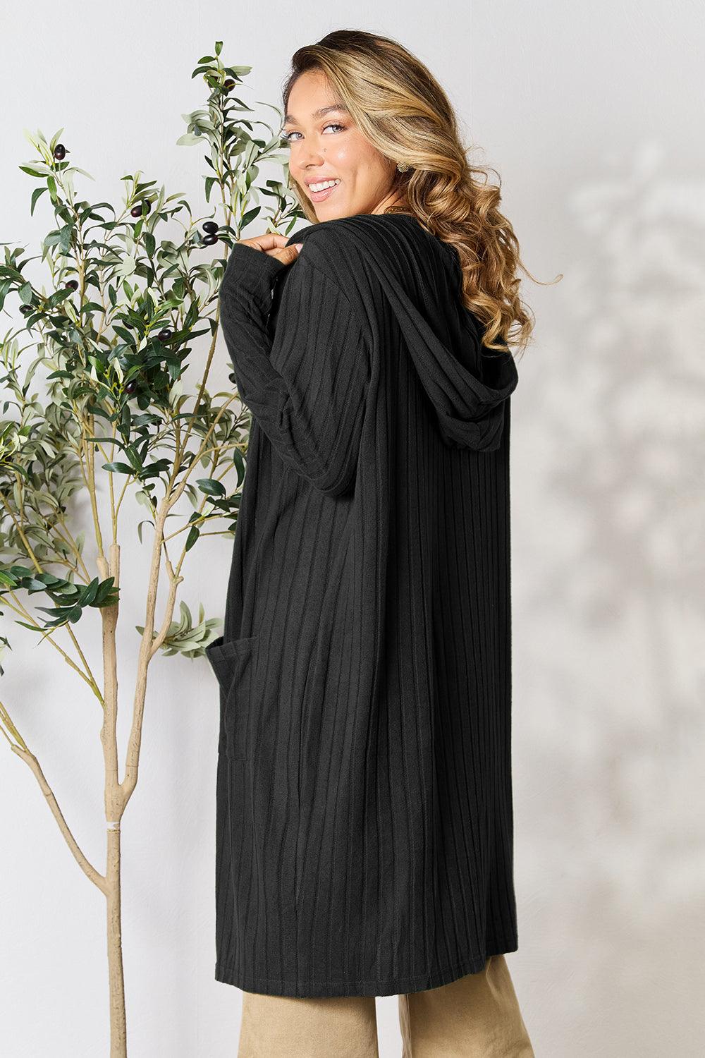 Basic Bae Full Size Hooded Sweater Cardigan - Leo’s Look Your Best