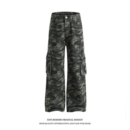 Vintage Street Trendy Camouflage Workwear Trousers