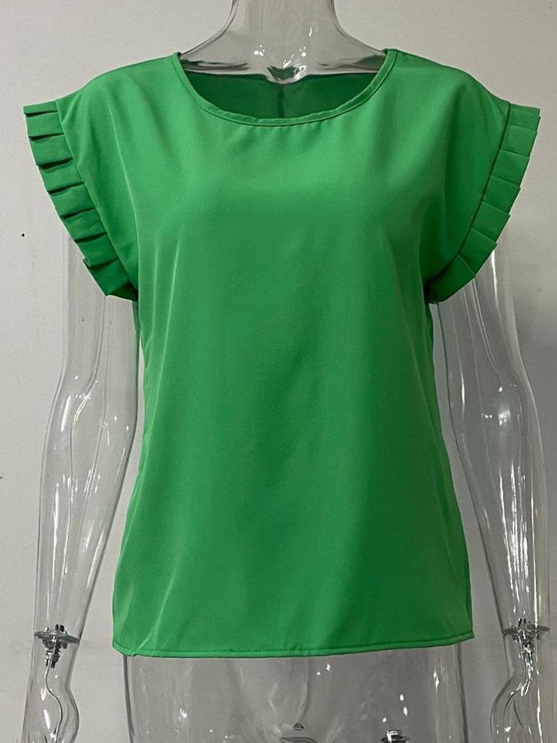 Ruffled Round Neck Cap Sleeve Blouse - Leo’s Look Your Best