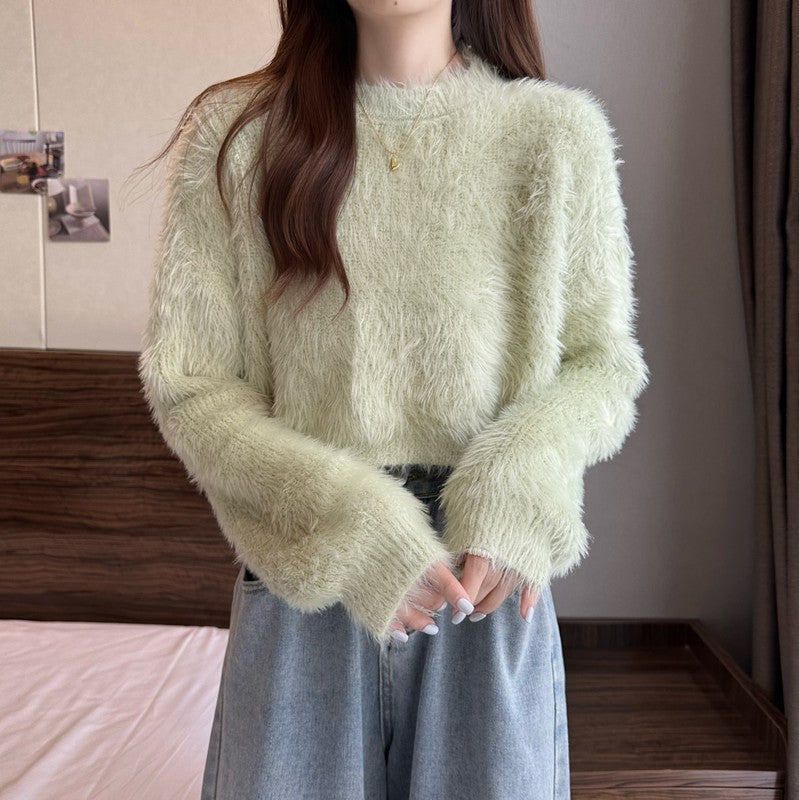 Loose Mink-like Wool Knitted Top For Women