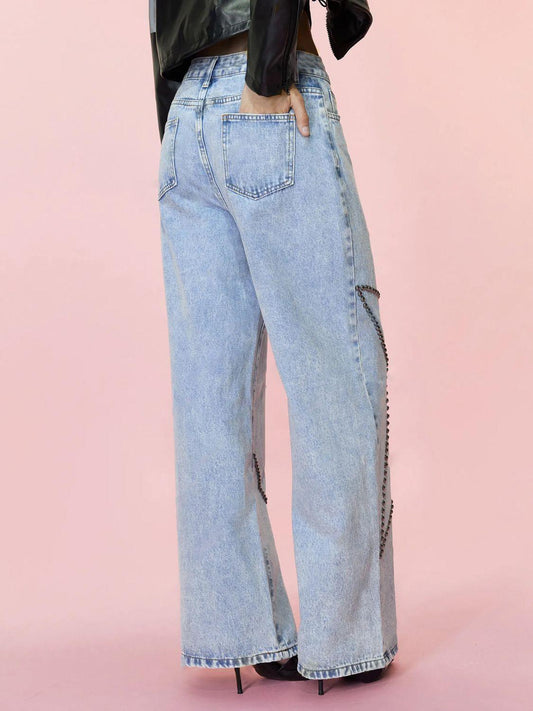 Studded Star Straight Jeans with Pockets - Leo’s Look Your Best