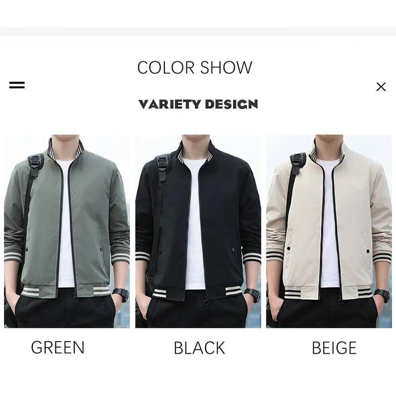 BROWON Spring and Autumn Fashion Jackets for Men Long Sleeve Regular Coats Men Jacket Solid Daily Casual Bomber Jacket