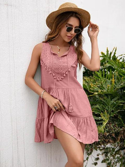 Fashion Women Summer Casual Tassels High Waist Sleeveless Short Mini Dress Vestido de Mujer Solid Dresses платья для женщин