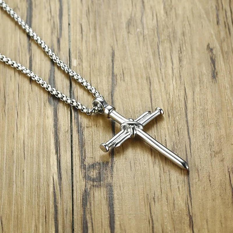 New Fashion Cross Necklace for Men Jesus Crystal Cross Pendant Necklace Black Silver Color Stainless Steel Necklace Jewelry - Leo’s Look Your Best 