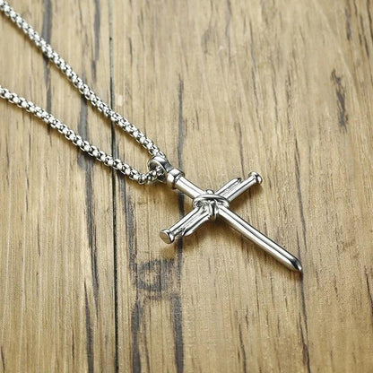 New Fashion Cross Necklace for Men Jesus Crystal Cross Pendant Necklace Black Silver Color Stainless Steel Necklace Jewelry - Leo’s Look Your Best 