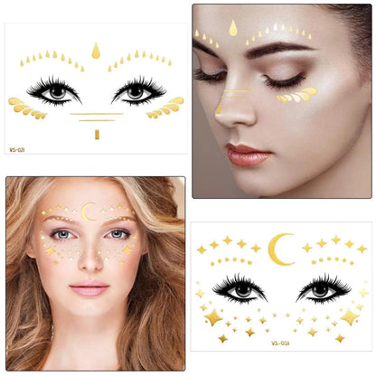 Face Metallic Temporary Tattoo Sticker,Face Gold Temporary Transfer Tattoo Freckle Sticker for Women Girls Makeup Dancer Parties - Leo’s Look Your Best 