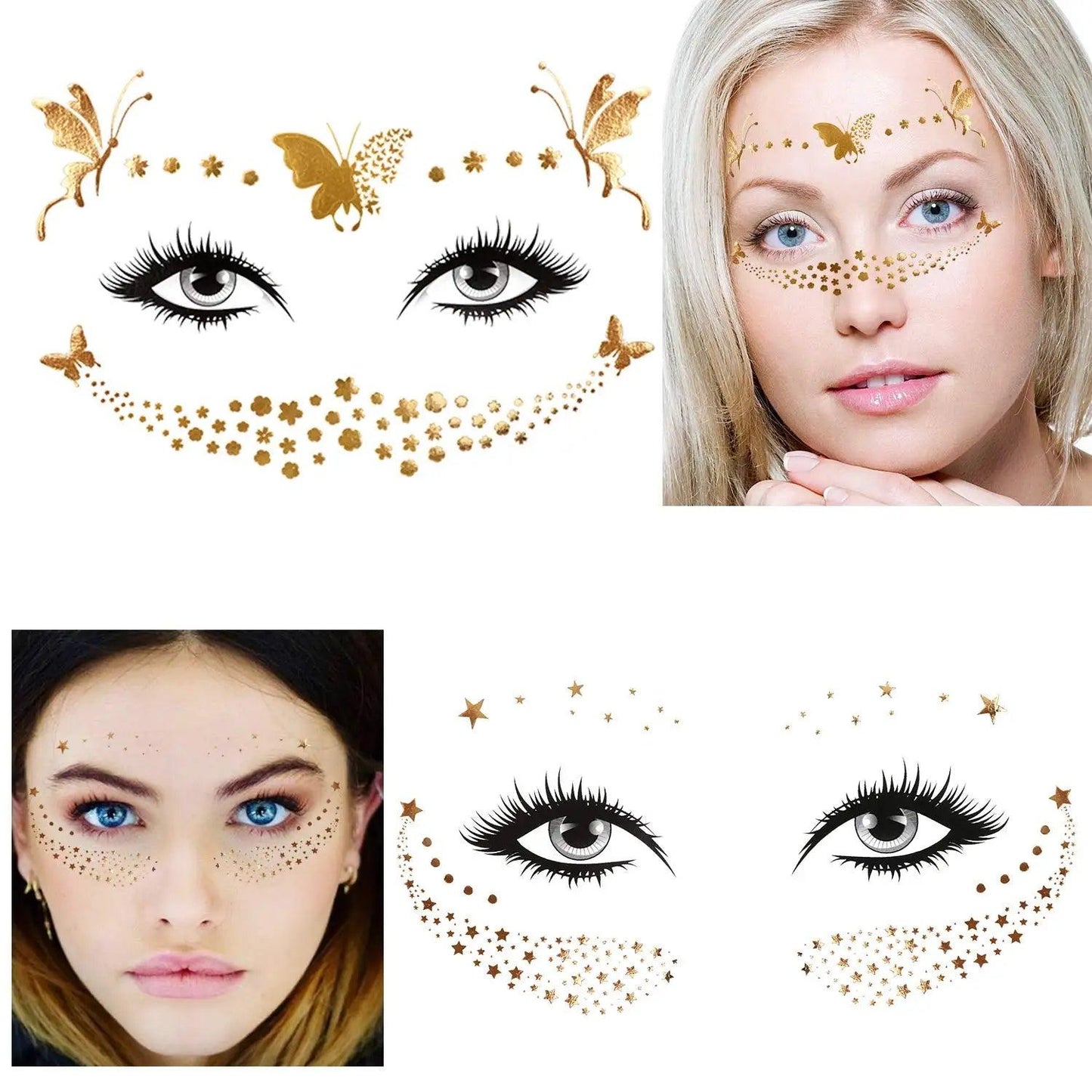 Face Metallic Temporary Tattoo Sticker,Face Gold Temporary Transfer Tattoo Freckle Sticker for Women Girls Makeup Dancer Parties - Leo’s Look Your Best 