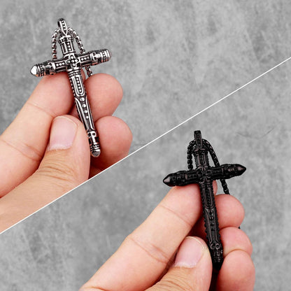 Stainless Steel Black Silver Color Cross Men Necklaces Pendants Chain Punk for Boyfriend Male Jewelry Creativity Gift Wholesale - Leo’s Look Your Best 