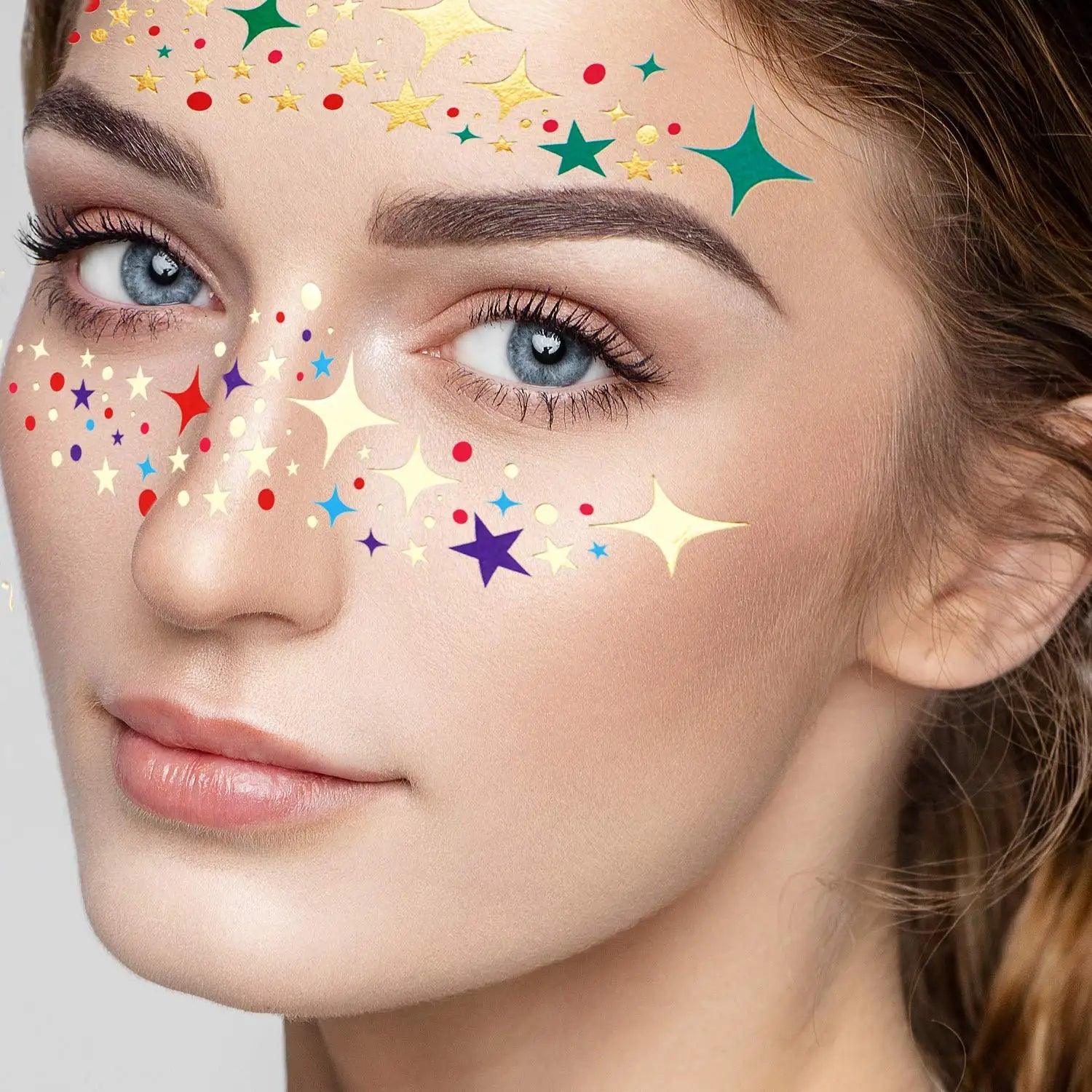 Face Metallic Temporary Tattoo Sticker,Face Gold Temporary Transfer Tattoo Freckle Sticker for Women Girls Makeup Dancer Parties - Leo’s Look Your Best 