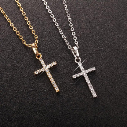 Fashion Cross Pendants dropshipping Golden Silver Color Crystal Cross Pendant Necklace Jewelry For Men/Women Wholesale - Leo’s Look Your Best 