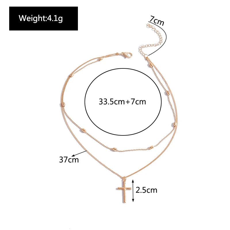 Romantic Cross Pendants Necklace for Women Gold Silver Color Multilayered Oval Beads Chain Necklace Minimalism Female Jewelry - Leo’s Look Your Best 