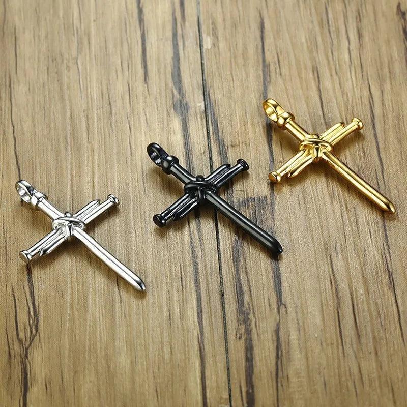 New Fashion Cross Necklace for Men Jesus Crystal Cross Pendant Necklace Black Silver Color Stainless Steel Necklace Jewelry - Leo’s Look Your Best 