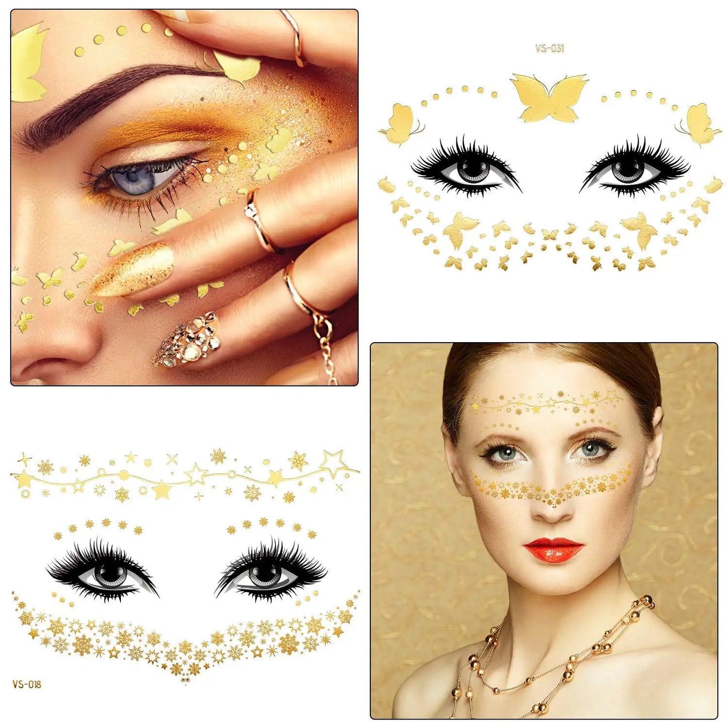 Face Metallic Temporary Tattoo Sticker,Face Gold Temporary Transfer Tattoo Freckle Sticker for Women Girls Makeup Dancer Parties - Leo’s Look Your Best 