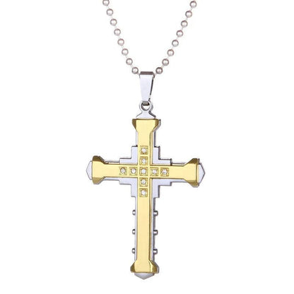 New Fashion Cross Necklace for Men Jesus Crystal Cross Pendant Necklace Black Silver Color Stainless Steel Necklace Jewelry - Leo’s Look Your Best 