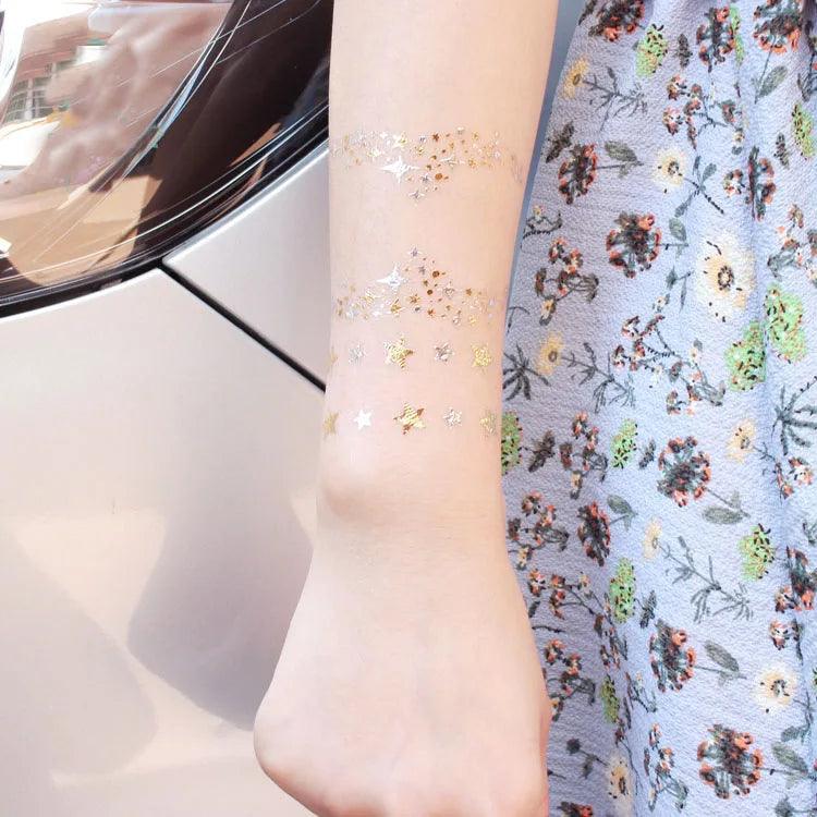 Glitter gold bronzing sticker for face makeup mixed size star moon shape gold silver instant Freckles temporary tattoo RA015 - Leo’s Look Your Best 