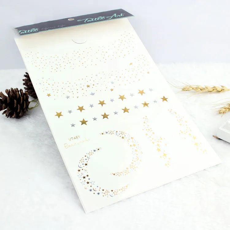 Glitter gold bronzing sticker for face makeup mixed size star moon shape gold silver instant Freckles temporary tattoo RA015 - Leo’s Look Your Best 