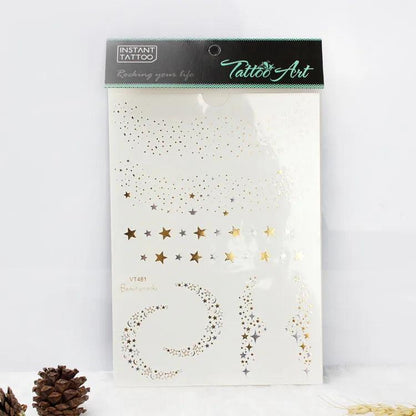 Glitter gold bronzing sticker for face makeup mixed size star moon shape gold silver instant Freckles temporary tattoo RA015 - Leo’s Look Your Best 