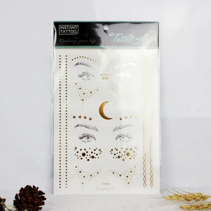 Glitter gold bronzing sticker for face makeup mixed size star moon shape gold silver instant Freckles temporary tattoo RA015 - Leo’s Look Your Best 