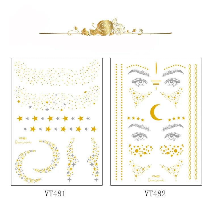 Glitter gold bronzing sticker for face makeup mixed size star moon shape gold silver instant Freckles temporary tattoo RA015 - Leo’s Look Your Best 