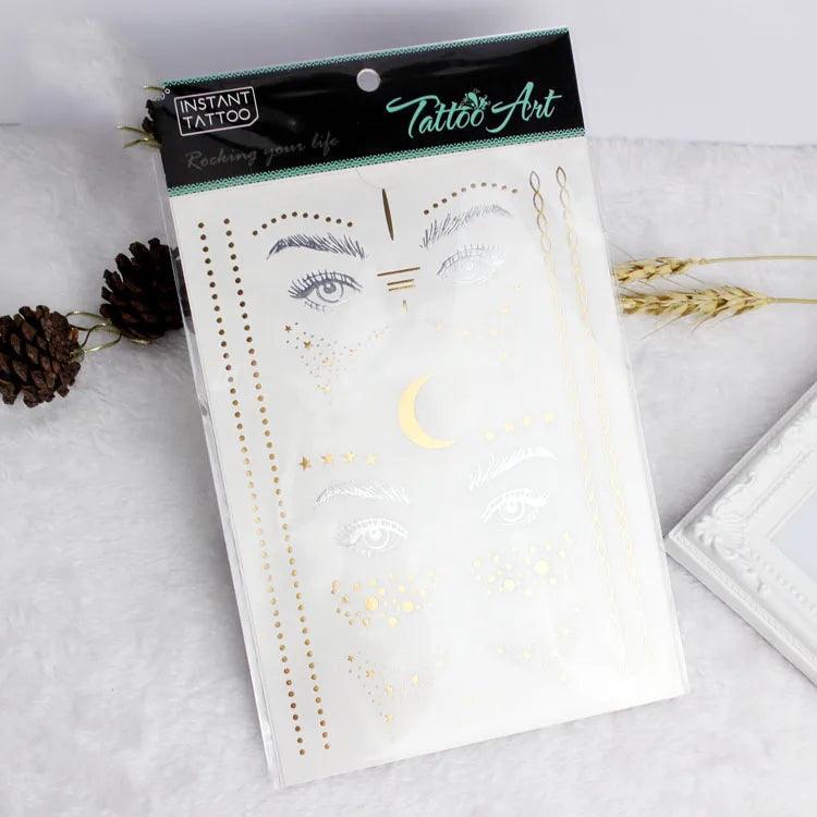 Glitter gold bronzing sticker for face makeup mixed size star moon shape gold silver instant Freckles temporary tattoo RA015 - Leo’s Look Your Best 